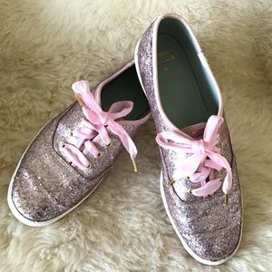 Kate Spade Keds Size 8.5 Pink sequins and pink satin laces